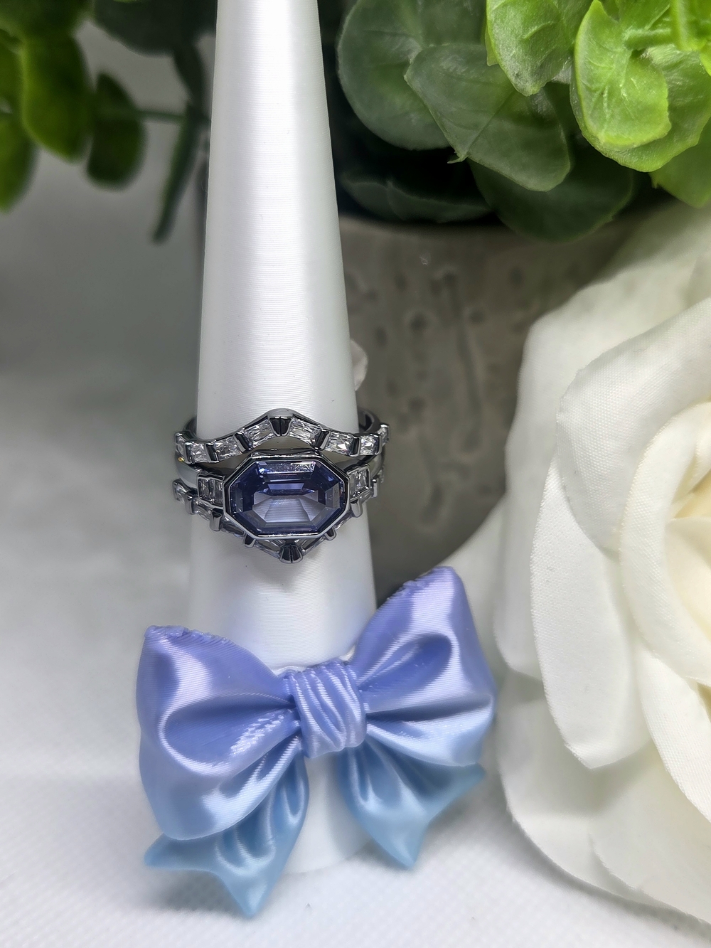 BP Ring With Light Purple Octagon Center Stone And Two Accent Bands